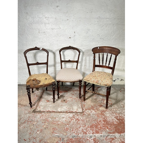 57 - Three 19th century dining chairs, two mahogany and one elm