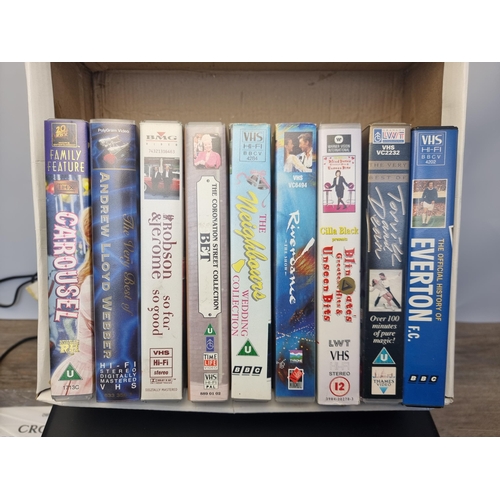 544 - Four items, one Crown VCR, one HUMAX Freesat+ set top box, one Phillips DVD player and one box conta... 