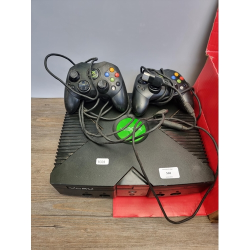 568 - Two items, one boxed Virgin TiVo set top box and one Microsoft Xbox console