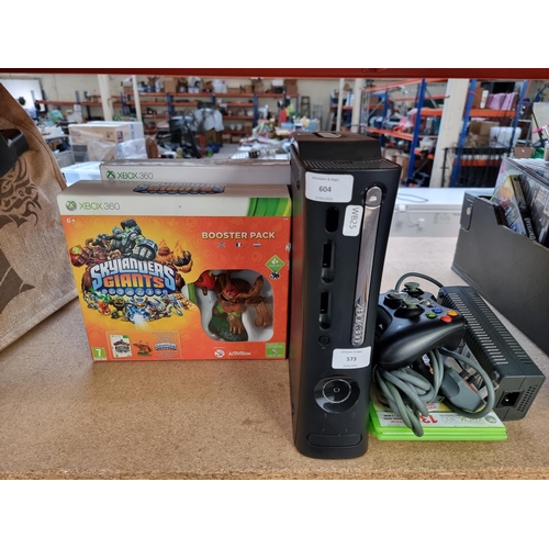 573 - A Microsoft Xbox 360 120GB Elite games console with boxed Disney Infinity and Skylanders game