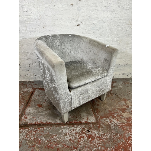 101 - A modern silver crushed velvet tub chair - approx. 70cm high