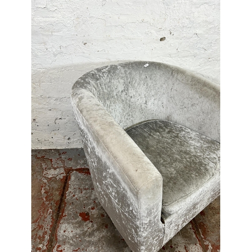 101 - A modern silver crushed velvet tub chair - approx. 70cm high
