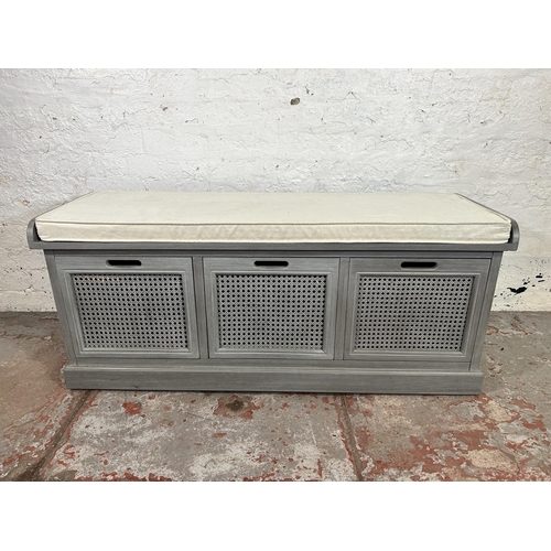 103 - A modern grey painted storage bench with three drawers and cushion - approx. 51cm high x 120cm wide ... 