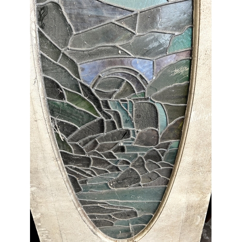 19 - An Art Deco white painted and stained glass door - approx. 203cm high x 81cm wide x 5cm deep