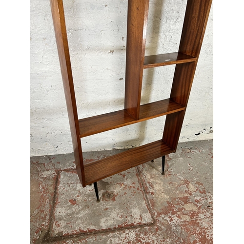 8 - A teak room divider with black painted splayed supports - approx. 207cm high x 84cm wide x 17cm deep