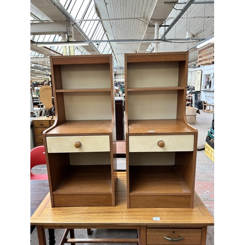 87 - A pair of teak effect and white laminate bedside cabinets - approx. 95cm high x 41cm wide x 39cm dee... 