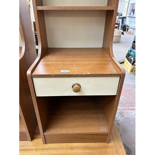 87 - A pair of teak effect and white laminate bedside cabinets - approx. 95cm high x 41cm wide x 39cm dee... 