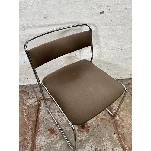 89 - A 1970s brown fabric and tubular metal cantilever desk chair  - approx. 75cm high x 51cm wide x 50cm... 