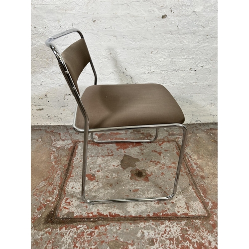 89 - A 1970s brown fabric and tubular metal cantilever desk chair  - approx. 75cm high x 51cm wide x 50cm... 