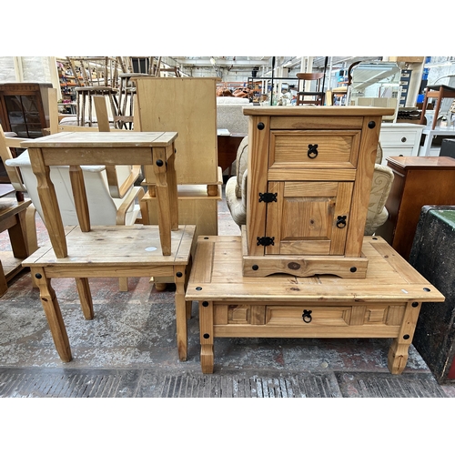 93 - Four pieces of Mexican pine furniture, two side tables, one bedside cabinet and one coffee table