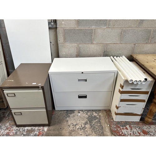 25 - Four pieces of modern office furniture, IKEA white laminate rectangular table, Vickers Trimline brow... 