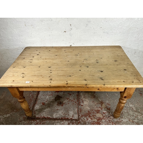 26 - A Victorian style pine rectangular farmhouse dining table with single drawer - approx. 76cm high x 8... 