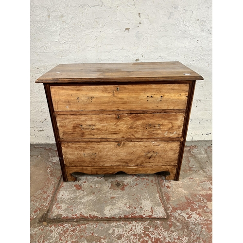 29 - An Edwardian mahogany chest of three drawers with bracket supports - approx. 77cm high x 91cm wide x... 