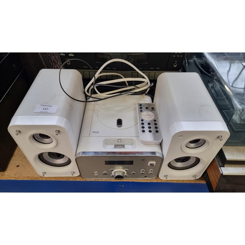 An iWantit micro hifi system comprising CD player, iPod dock and DAB