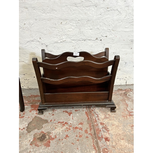 51 - Two pieces of furniture, one Chinese carved hardwood side table and one mahogany magazine rack