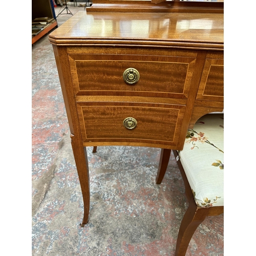 54 - A Regency style inlaid satinwood dressing table with upper three section mirror and five drawers - a... 