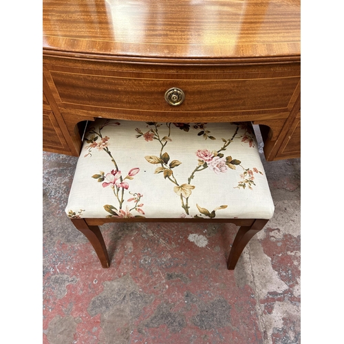 54 - A Regency style inlaid satinwood dressing table with upper three section mirror and five drawers - a... 