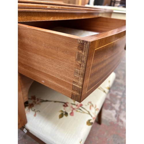 54 - A Regency style inlaid satinwood dressing table with upper three section mirror and five drawers - a... 