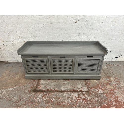 65 - A modern grey painted storage bench with three drawers and cushion - approx. 51cm high x 121cm wide ... 