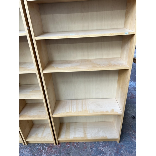 69 - Five pieces of modern furniture, three maple effect bookcases - largest approx. 202.5cm high x 80cm ... 