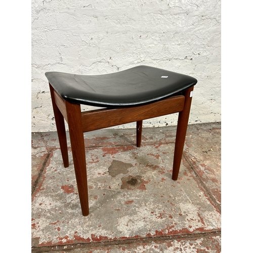 117 - A 1960s Danish Finn Juhl teak and black vinyl dressing table stool - approx. 46cm high x 48cm wide x... 