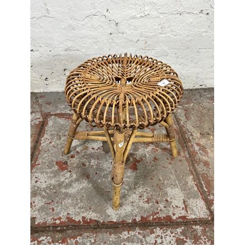 134 - A 1970s wicker and bamboo stool