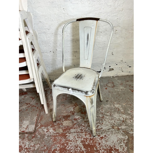 142 - Nine occasional chairs, four white painted and red vinyl stacking, four Julian Bowen bentwood stacki... 