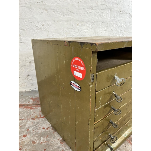 159 - An early/mid 20th century green painted pine engineer's tools chest - approx. 49cm high x 55cm wide ... 