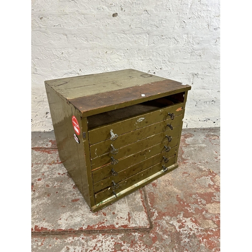 159 - An early/mid 20th century green painted pine engineer's tools chest - approx. 49cm high x 55cm wide ... 