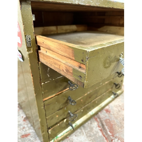 159 - An early/mid 20th century green painted pine engineer's tools chest - approx. 49cm high x 55cm wide ... 