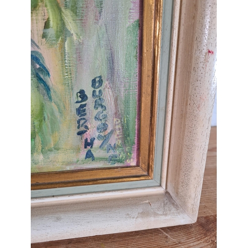 171 - A framed oil on canvas of a floral still life scene signed Bertha Burgoyne - approx. 75cm high x 54c... 