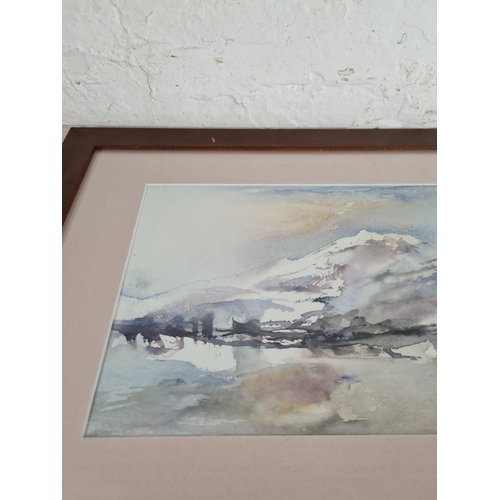 172 - A framed watercolour of a mountain scene signed lower right - approx. 40cm high x 75cm wide