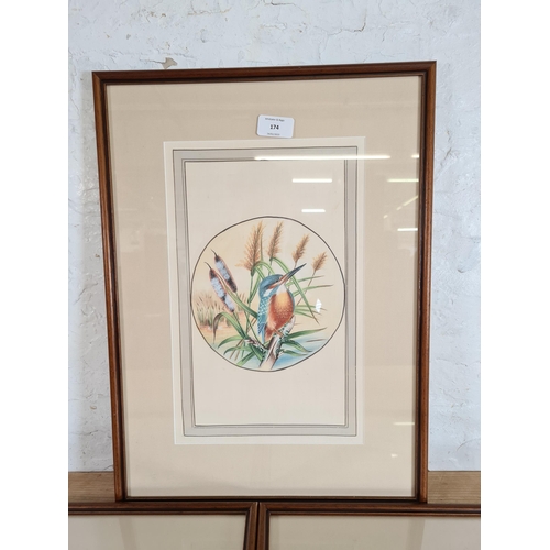 174 - Three framed bird paintings on silk - largest approx. 49cm high x 36cm wide