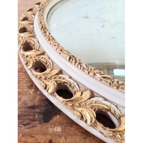 186 - A French style white and gilt framed circular convex wall mirror - approx. 51cm diameter