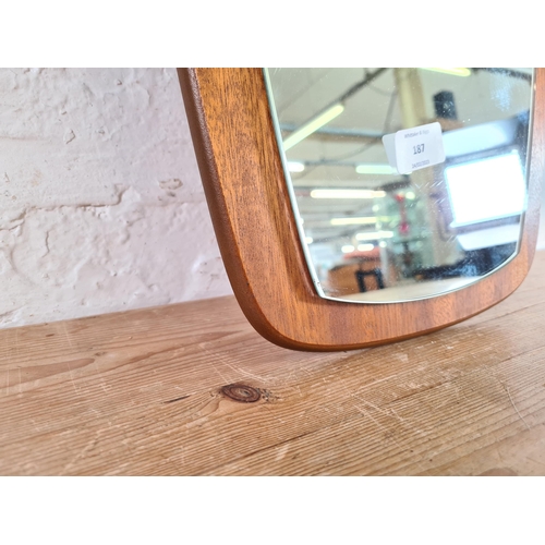 187 - A teak framed wall mirror - approx. 28cm high x 78cm wide