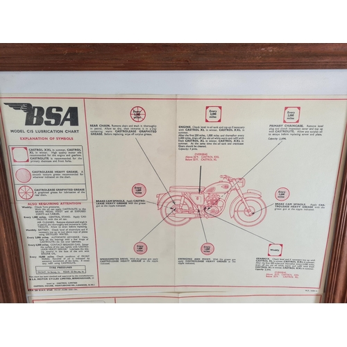 191 - Two vintage motorcycle lubrication charts in wooden frame, one BSA and one Triumph - approx. 68cm hi... 