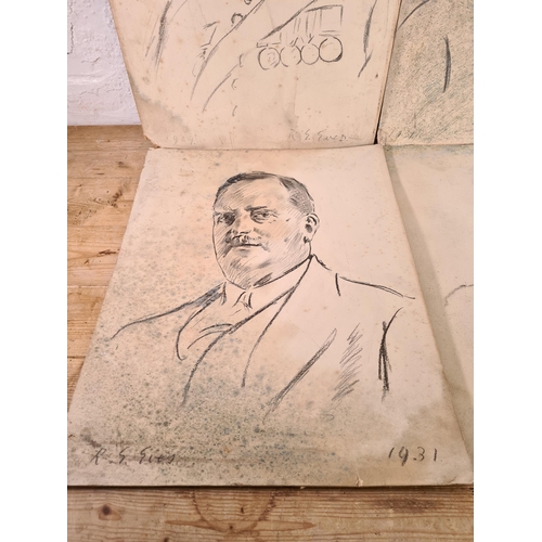 191A - Four early 20th century unframed charcoal portrait sketches by Reginald Grenville Eves RA