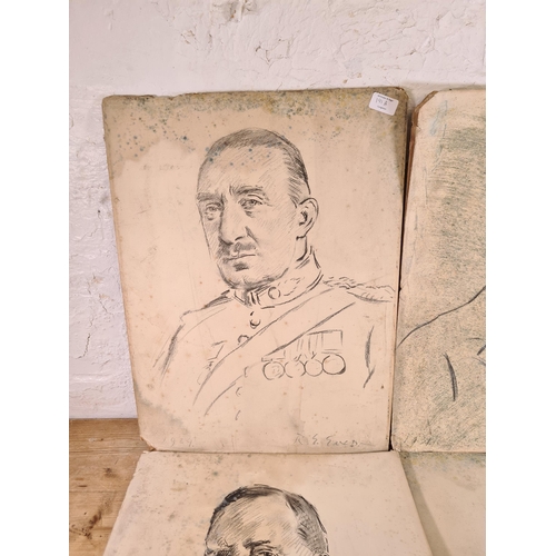 191A - Four early 20th century unframed charcoal portrait sketches by Reginald Grenville Eves RA