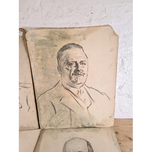 191A - Four early 20th century unframed charcoal portrait sketches by Reginald Grenville Eves RA