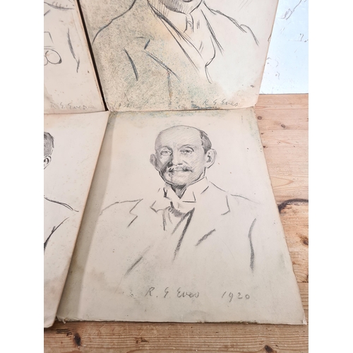 191A - Four early 20th century unframed charcoal portrait sketches by Reginald Grenville Eves RA