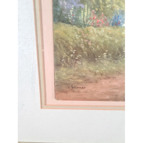 195A - A framed Raymond Gilronan oil painting of a cottage scene - approx. 54cm high x 60cm wide