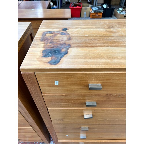 164 - A modern teak chest of six drawers - approx. 120cm high x 120cm wide x 45cm deep