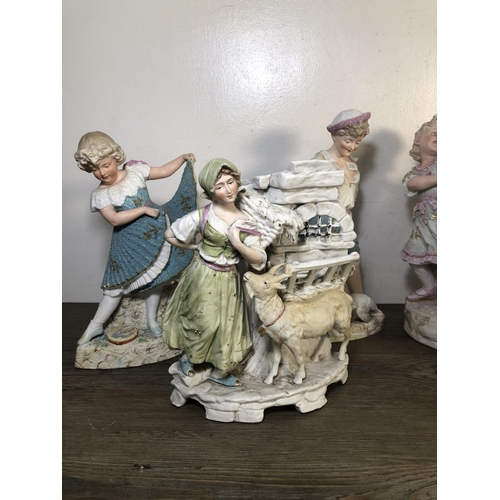 250 - Six antique German Bisque porcelain figurines to include Gebrüder Heubach etc.