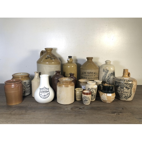 260 - A collection of antique stoneware pottery to include Royal Doulton Dewar's Whisky jug, Wigtonshire C... 