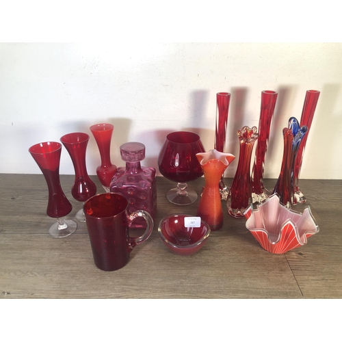 267 - Fourteen pieces of mid 20th century red glassware