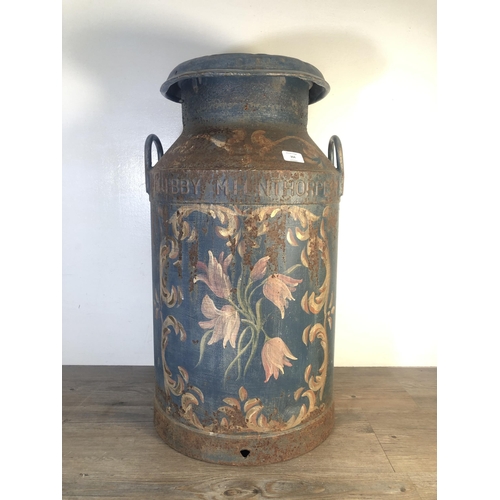 304 - A vintage hand painted milk churn marked Libby Milnthorpe - approx. 69cm high