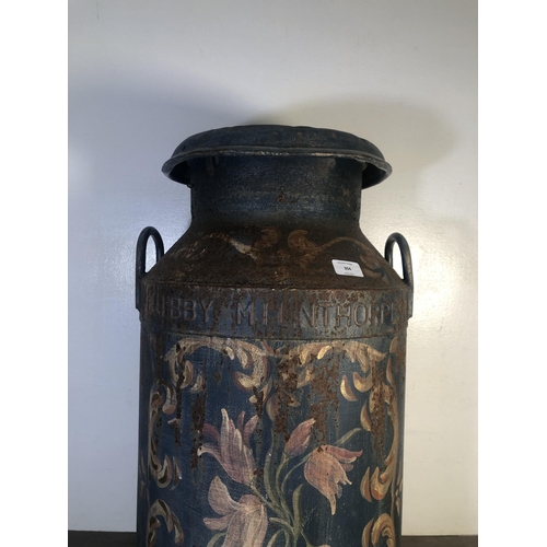 304 - A vintage hand painted milk churn marked Libby Milnthorpe - approx. 69cm high