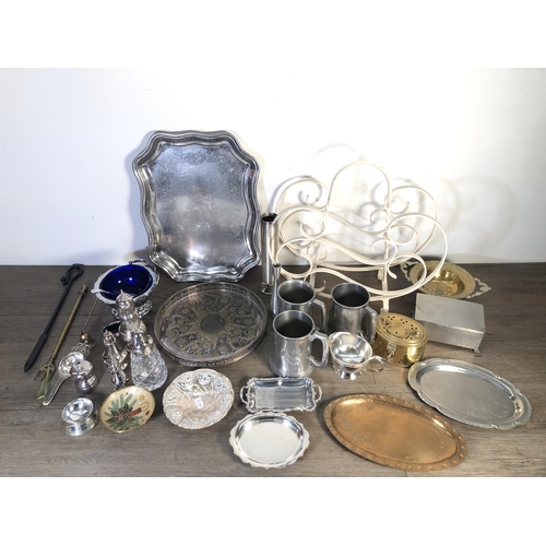 308 - A collection of metalware to include My Lady English hand hammered pewter lidded box, Viners of Shef... 