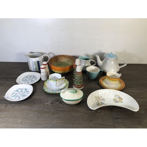 282 - A collection of mid 20th century ceramics to include Myott Son & Co hand painted circular bowl, Pool... 