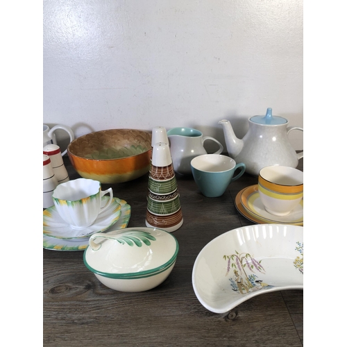 282 - A collection of mid 20th century ceramics to include Myott Son & Co hand painted circular bowl, Pool... 